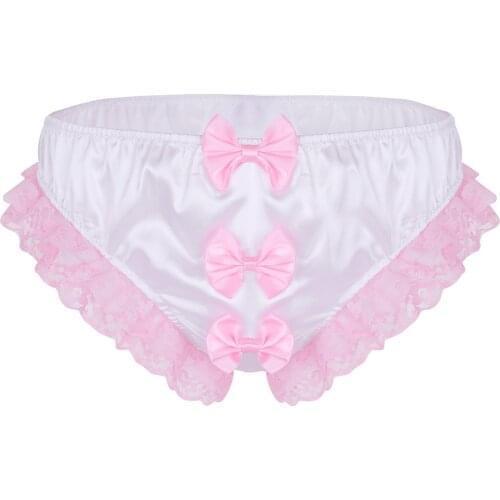 Mens Sissy Lingerie Briefs Panties Homewear Shiny Ruffles Floral Lace Gay Stretchy Underwear Underpants for Lingerie Night