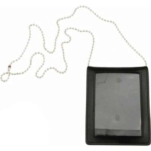 US UNIVERSAL POLICE BADGE CLIP/NECK HANGER COMBO W/CHAIN ID CREDIT CARD PEN HOLDER LEATHER POUCH