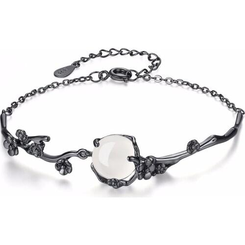 925 sterling silver fashion black flower design bracelets for women wholesale jewelry Christmas gift drop shipping