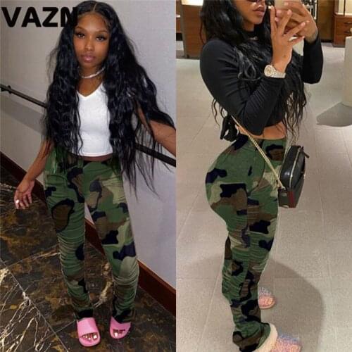 VAZN 2020 Hot Punk Style Camouflage Sexy Women Energetic Tight Hole Pants Sports Long Pants Lady High Waist Long Pencil Pants