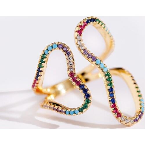 Fashion Womens Copper Flower Geometry Corful CZ Rings Femme For Party Gift Charm Rhinestone Ins Jewelry