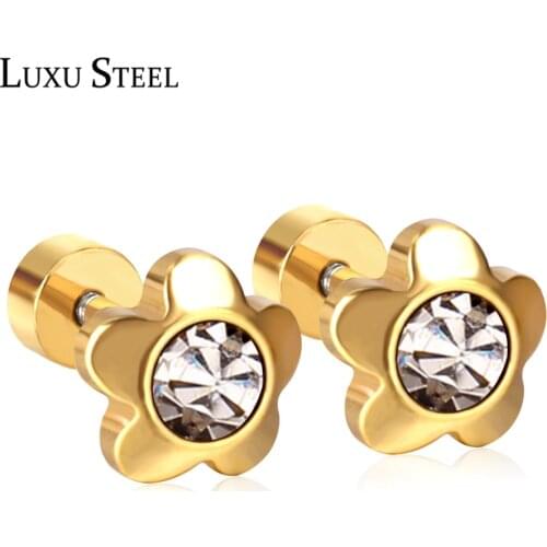 LUXUSTEEL Gold Earrings For Women aretes Stainless Steel Flower Crystal Earrings Women Party Accessories Wedding Daily Wear