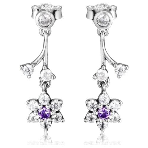 Forget Me Not Earrings with Purple Blush Pink CZ 100% 925 Sterling-Silver-Jewelry Free Shipping