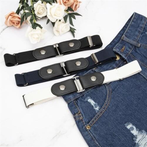 Women Ladies Casual Leisure No Hole Leather Female Belt Metal Buckle Black Strap Belt For Women