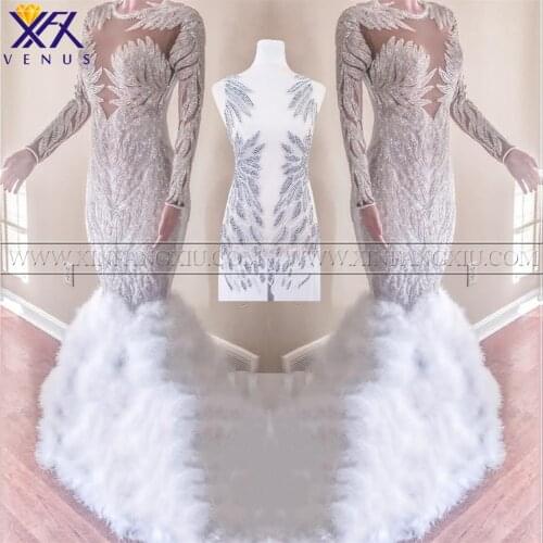 1Set Rhinestones Sequins Beads Applique Crystals Decorative Long Patches Bridal Long Ball Gown Trim Dress for Evening Prom Dress