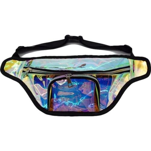 10PCS / LOT Punk Designer Lady Girl Rainbow PVC Laser Transparent Fanny Pack Women Bum Bag Belt bag Silver Black