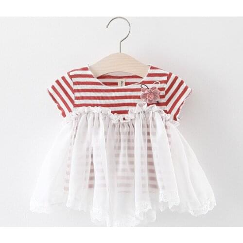 2019 Baby girls summer dress clothing Kids new cute short sleeve striped cotton mesh dress for girls 1-2 Years