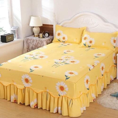 2021 Floral Fitted Sheet Cover Graceful Lace Bedspread Bedroom Bed Cover Skirt Decoration Non-slip Mattress Cover Skirt