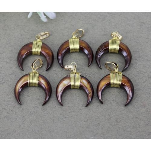 5pcs Small Size Brown White Gray Shell Crescent Pendant bead,Charm Gem stone Double Horn Pendant for Making jewelry