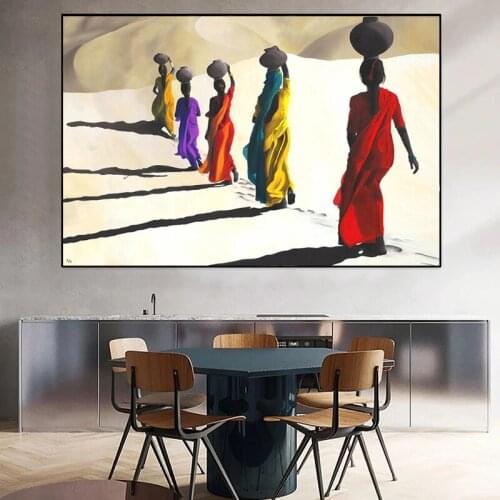 Abstract African Woman Walking In Desert Canvas Painting Posters and Prints African Girl Wall Art Pictures for Living Room Decor
