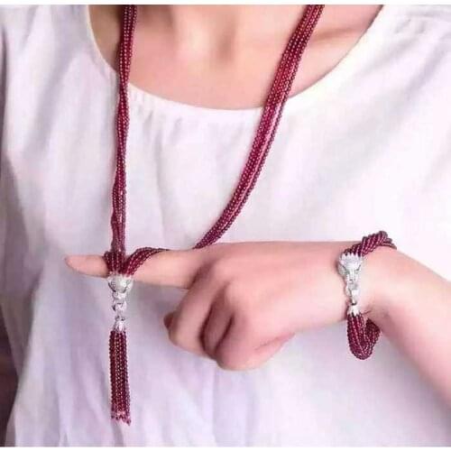 Free shipping Jewelry natural 4mm pink black jade 4row necklace 8row bracelet set micro inlay zircon crystal leopard clasp