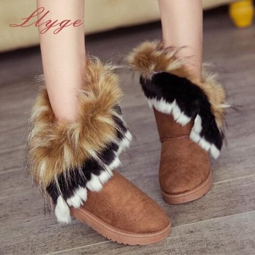 Womens Snow Boots Faux Rabbit Fur Slip On Female Ankle Boots Fashion Plus Size Winter Shoes Warmth Ladies Comfortable Footwear
