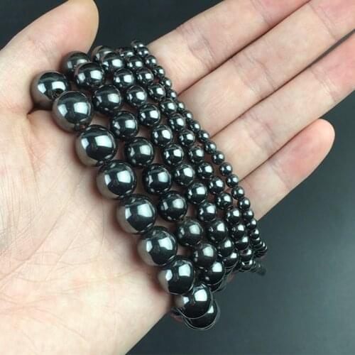 Natural Stone Beads Smooth Black Hematite Round Loose Beads For Jewelry Making DIY Bracelet Accessories 15'' 2/3/4/6/8/10/12mm