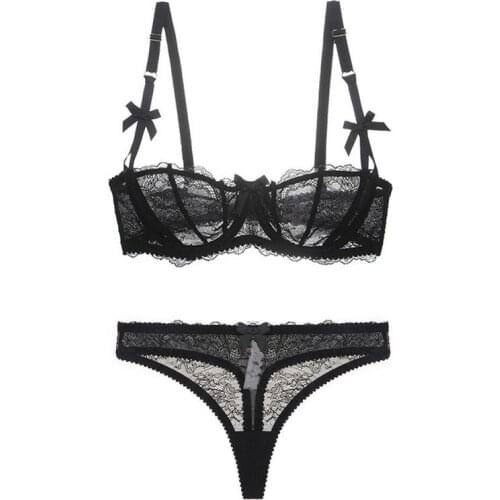 Fast Shipping Lace Sexy Bra set Push Up Underwire Lingerie Set For Women Adjusted-straps Solid 1/2 Cup Underwear Set Bralette
