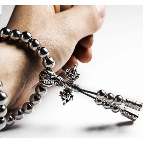 108 Stainless Steel Solid Beads Outdoor Self Defense Hand Bracelet Necklace Chain Full Steel Chain Personal Protection Supplies