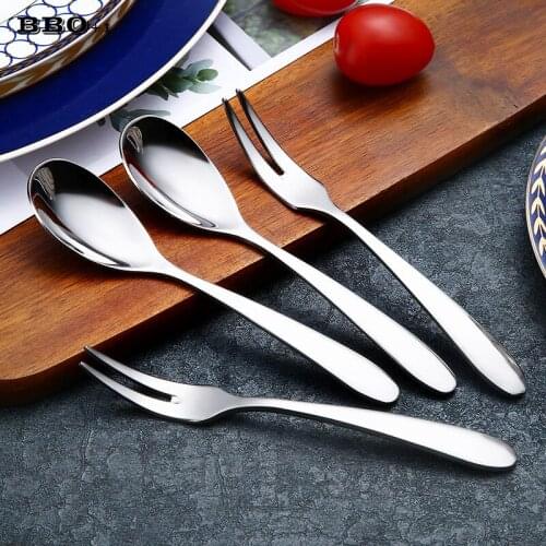 Children Fruit Fork Spoons Sets 304 Stainless Steel Dinnerware Dinning Forks Salad Spoon Set Kids Cutlery Set Kitchen Tools