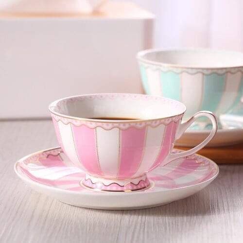 European coffee cup and saucer English Afternoon Tea Set teacup Bone China coffee set tazas de cafe blue pink home drink gifts
