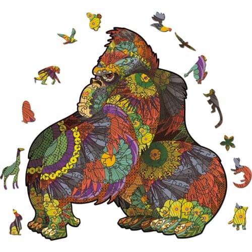 FEOOE A5 A4 A3 Size Animal King Series 3D Animal Wooden Puzzle Educational Toys 26 Color Gift Wooden Jigsaw Puzzle Gorilla YSH