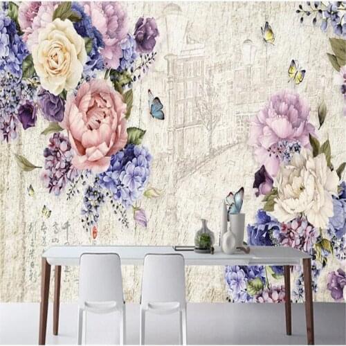 Beibehang 3d custom photo wallpaper wall murals stickers Retro art hand painted floral butterfly backdrop wall papers home decor