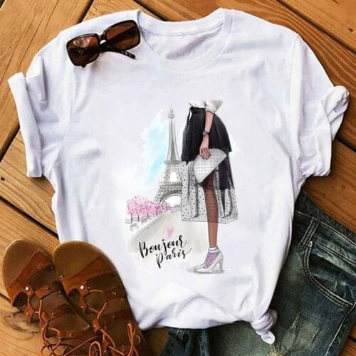 Paris Girl Print T Shirt Women White Summer Casual Harajuku Trend Tshirt New Fashion Short Sleeve O Neck T-shirt Streetwear