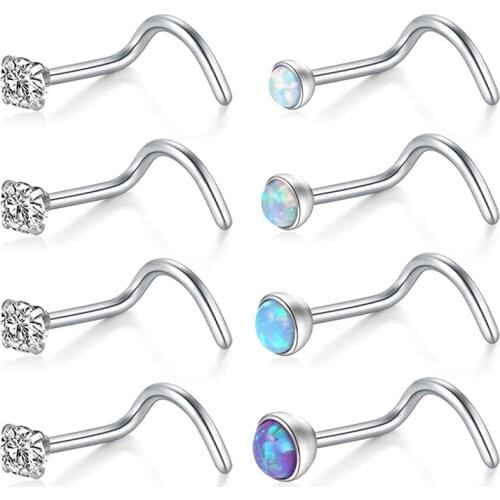 20G 18G 20G 1PC 7mm Opal Cubic Zirconia Nose Stud Ring Nose Screws Surgical Steel Piercing Jewelry
