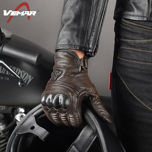 Motorcycle carbon fiber cowhide leather gloves riding racing anti-fall touch screen sheepskin rider equipment four seasons