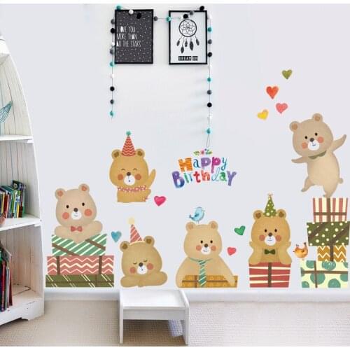 Cartoon Bear Animals Wall Stickers Kids Room Living Room Bedroom Decoration Wall Decals Nursery Kawaii Home Decor Art Wallpaper