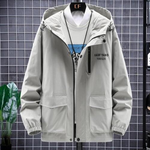 Jacket male fat plus size spring and autumn casual jacket loose tooling jacket hooded coat