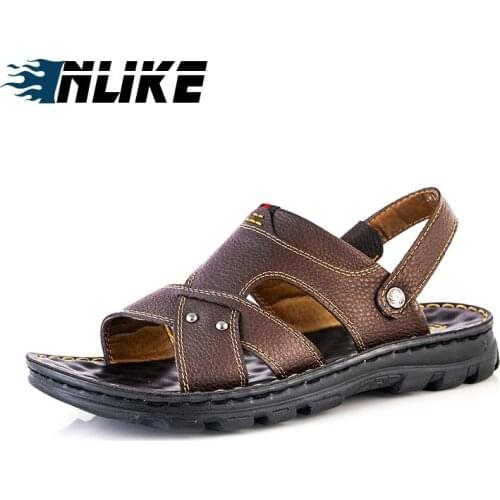 New Men Sandals Summer Casual Shoes Beach Sandals Genuine Leather Plus Size Sandals