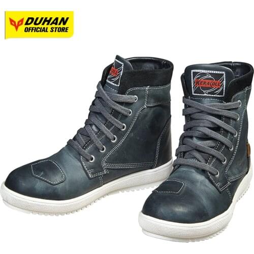 DUHAN Motorcycle Boots Waterproof Genuine Leather Cycling Shoes Anti-slip Motocross Ankle Protection Breathable Mens Moto Boots