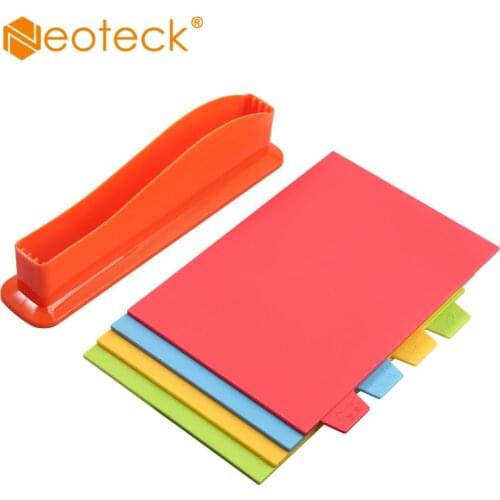 Neoteck Chopping Board Set Colour Coded 4 Non Slip Cutting Boards Mats + Stand Vegetables Meat Cheese Double-sided Cutting Board
