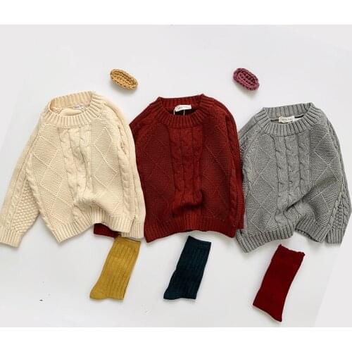 Autumn Baby Girl Boys Clothes Cotton Pure Color Sweater Winter Warm Children Clothing Long Sleeve Pollover Kids Top Ins Style