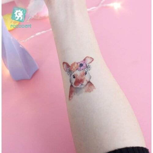 Rocooart Water Transfer fake flash tattoo cute rabbit cat panda small animal Waterproof Temporary Tattoo sticker for adults ki