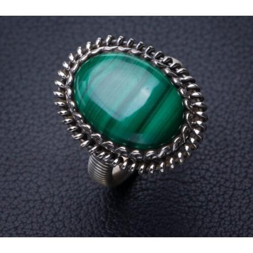 StarGems Natural Malachite Handmade 925 Sterling Silver Ring 7 E2951