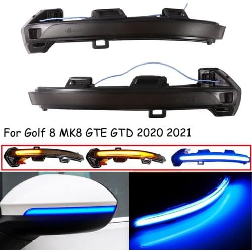 LED Dynamic Side Mirror Indicator, for Golf 8 MK8 GTE GTD 2020 2021 Rearview Turn Signal Flashing Lights, Blue&Amber