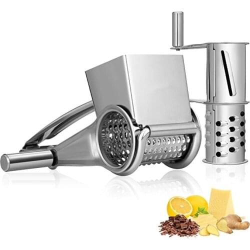 Rotary Cheese Shaver Vegetable Grater Stainless Steel Cheese Grater Shredder Cutter Grinder with 3 Drum Blades