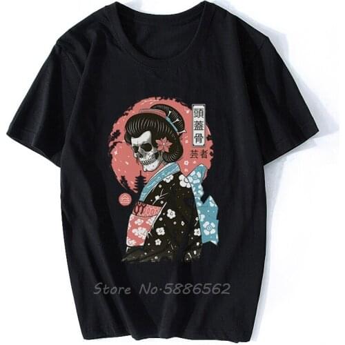 Japan Traditional Ukiyo-E Style Yokai Geisha Skull Funny t-shirt Homme Short T Shirt Men White Casual Tshirt Unisex Streetwear