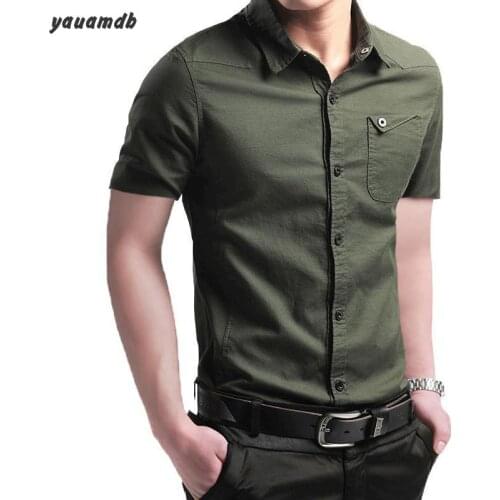 Yauamdb Men Shirt Spring Summer Size M-5xl Cotton Male Short Sleeve Shirt Turn-down Collar Slim Solid Clothes Y39