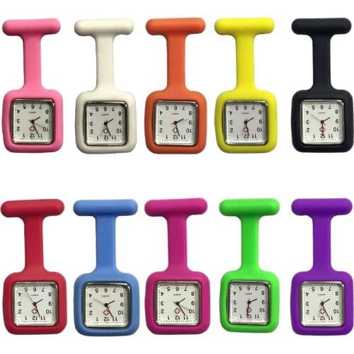 10pcs/lot Square Dial Silicone Rubber Jelly Candy Pocket Watches for Nurse Doctor Hospital Hang Pins Quartz Watch Gifts Clock