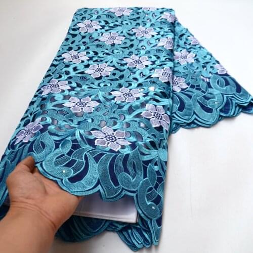 2021 new design blue handcut holed African lace embroidery fabric 5 Yards Swiss voile lace for Nigerian Traditional Wear- S8972