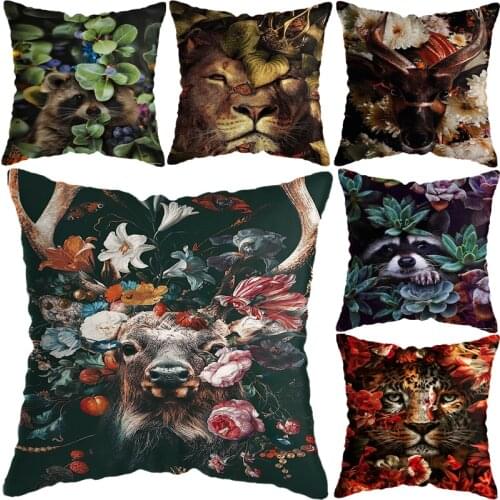 45*45cm Abstract Flower Animal Lion Tiger Cushion Case Home Decorative Lumbar Pillow Cover Sofa Car Cushion Cover Decor