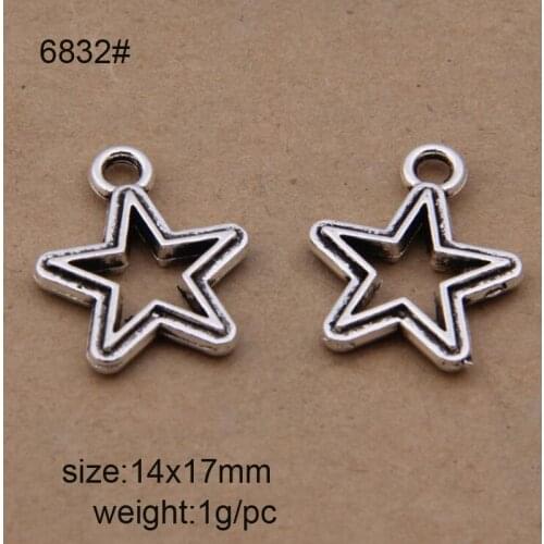 50pcs 14x17mm Antique Silver Retro Stars Alloy Charms Pendant