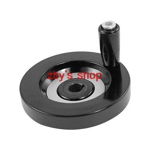 80mm Dia Hand Wheel w Removable Revolving Handle Black