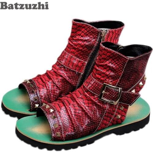 BATZUZHI Fashion Black Men Summer Sandal Boots Leather Gladiator Open Toe Sandalias Mens Beach Shoes Chaussure Homme, US12 EU46