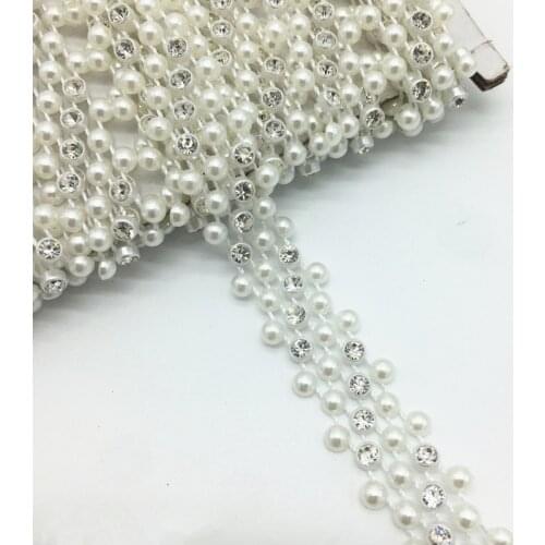 1 Yards 14mm 3 Rows Rhinestone Chain Pearl Crystal Chain Sew On Trims Wedding Dress Costume Applique #ZuL22