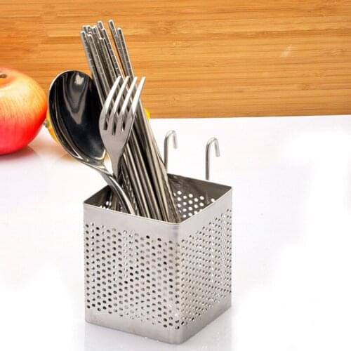 Stainless Steel Chopsticks Holder Tableware Organizer Shelf with Hooks Cutlery Dryer Drainer Wall Shelves Kitchen Accessories