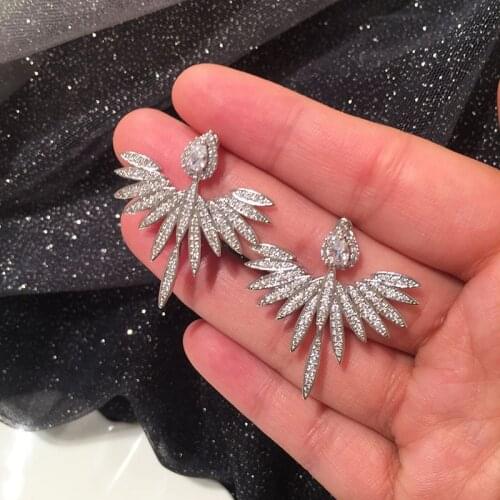 Elegant Feather Shape Earrings Good Quality Zircon Jewelry Party Stud Earrings for Women