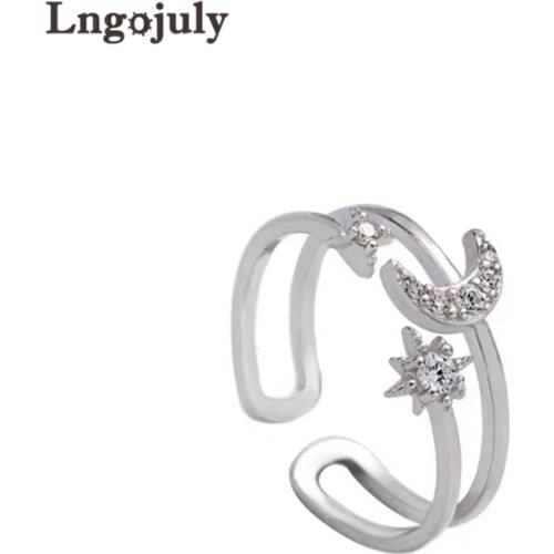 Brand New 100% 925 Sterling Silver Moon&Star Zirconia Ring For Women Luxury Party Engagement Silver 925 Jewelry Gifts