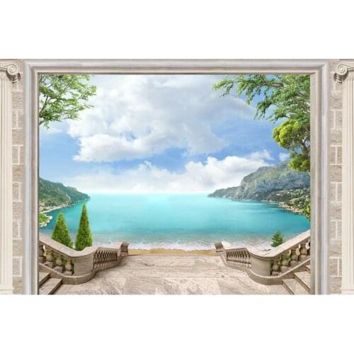 Seasie Bay View Platform Stairs Scenery Photography Backgrounds Baby Child Portrait Photographic Backdrops For Home Photo Studio