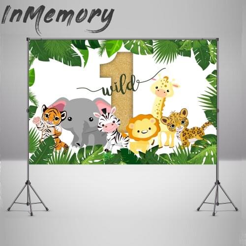 Safari Woodland Wild One Background Green Leaves Animals Jungle Party Decor Kids 1st Birthday Backdrop for Photo Studio
